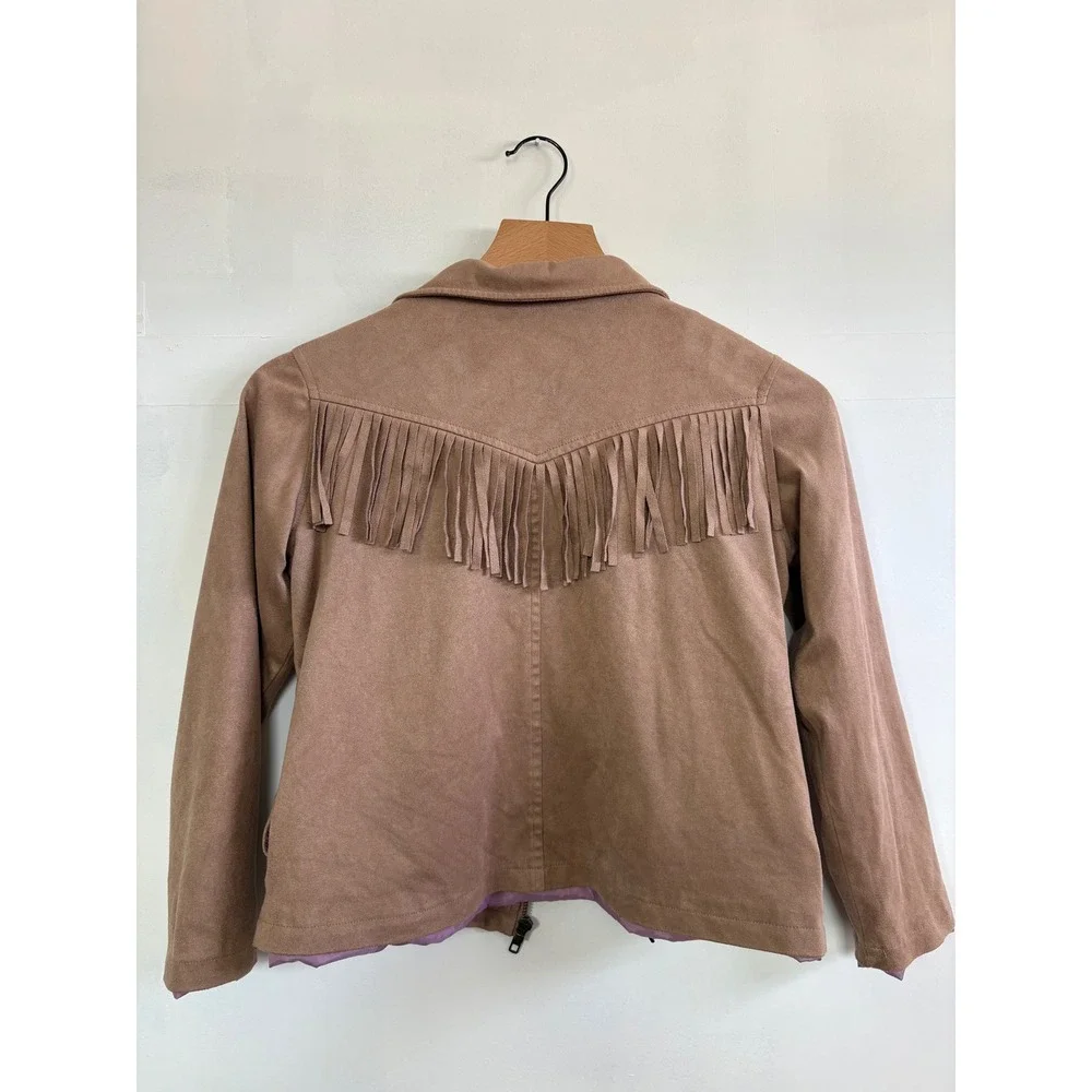 Shyanne Girls Tan Faux Suede Fringe Western Zip Up Jacket Brown XL